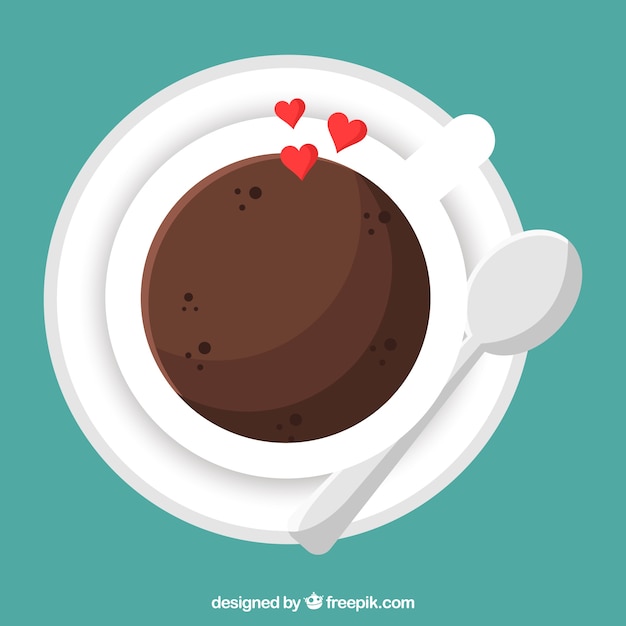 Gratis vector platte koffiekop met bovenaanzicht