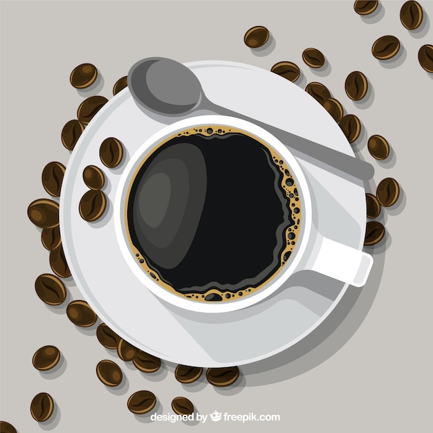 Gratis vector platte koffiekop met bovenaanzicht