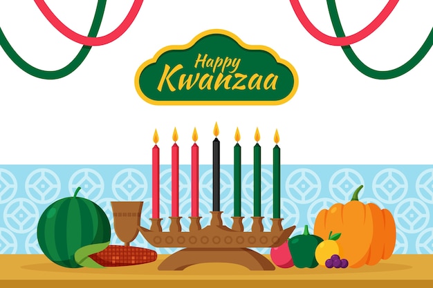 Platte kwanzaa horizontale bannerhandgetekende platte kwanzaa achtergrond