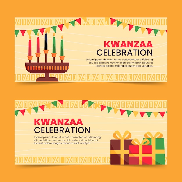 Gratis vector platte kwanzaa horizontale banners set