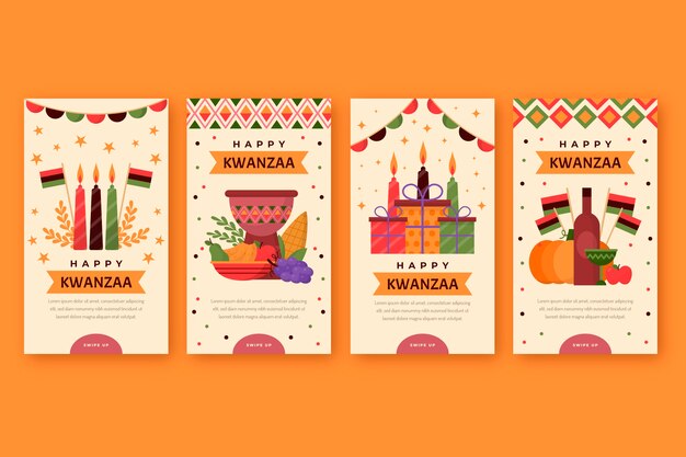 Gratis vector platte kwanzaa instagram verhalencollectie