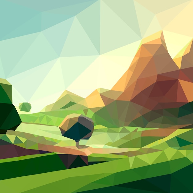 Gratis vector platte laag poly landschap illustratie