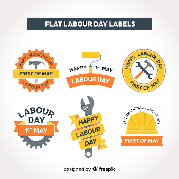 Gratis vector platte labeldag labelverzameling