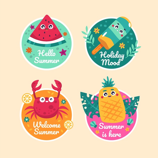 Gratis vector platte labels-collectie voor het zomerseizoen