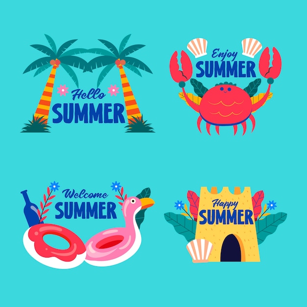 Gratis vector platte labels-collectie voor het zomerseizoen