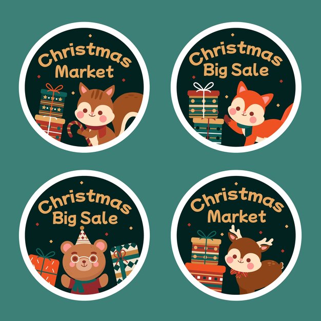 Gratis vector platte labels collectie voor kerstmarkt