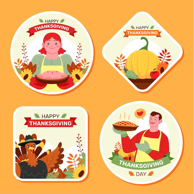 Gratis vector platte labels-collectie voor thanksgiving-viering