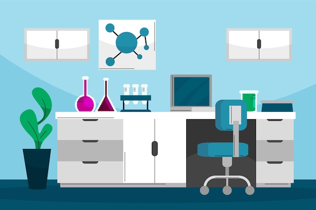 Gratis vector platte laboratorium kamer illustratie