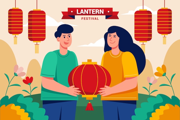 Gratis vector platte lantaarn festival achtergrond