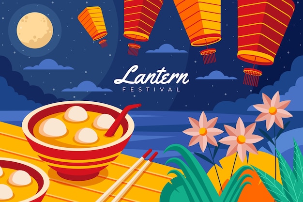 Gratis vector platte lantaarn festival achtergrond