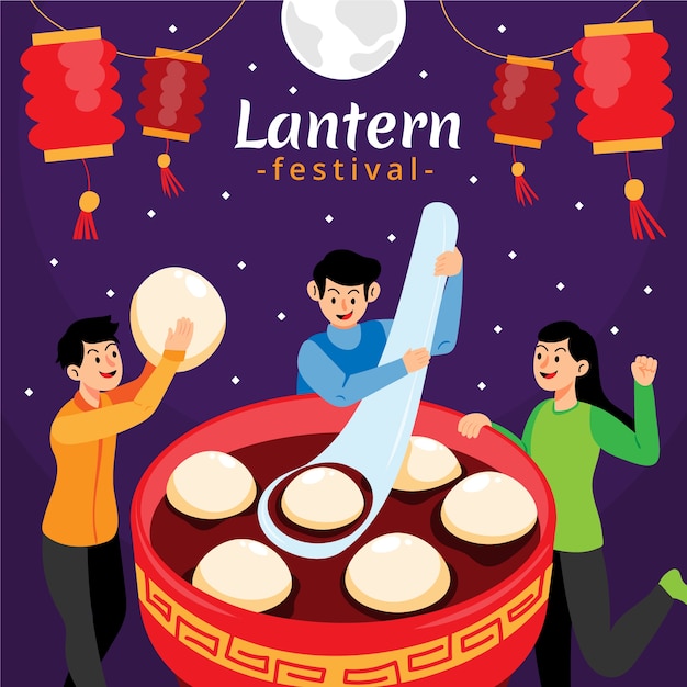 Gratis vector platte lantaarn festival illustratie