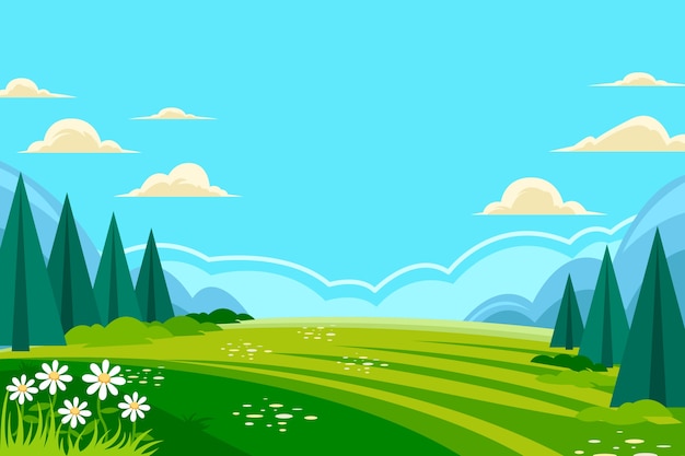 Gratis vector platte lente landschap