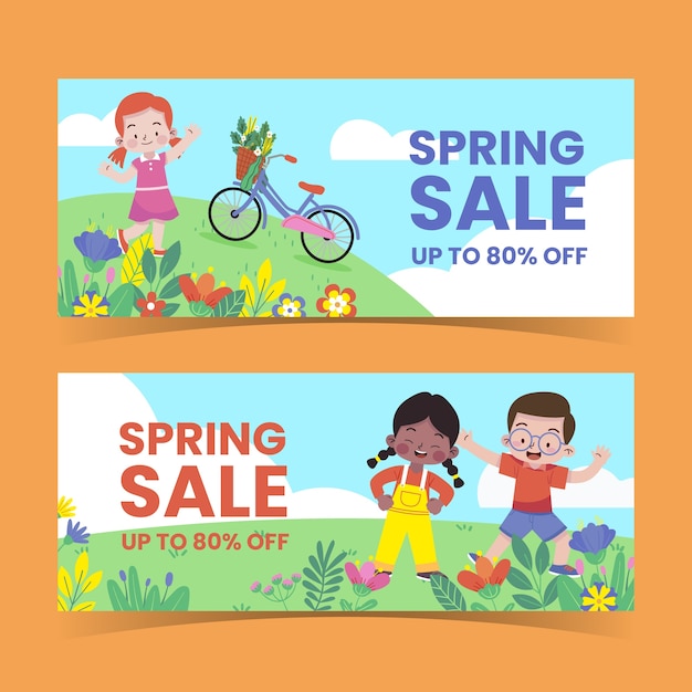 Gratis vector platte lente verkoop horizontale banners set