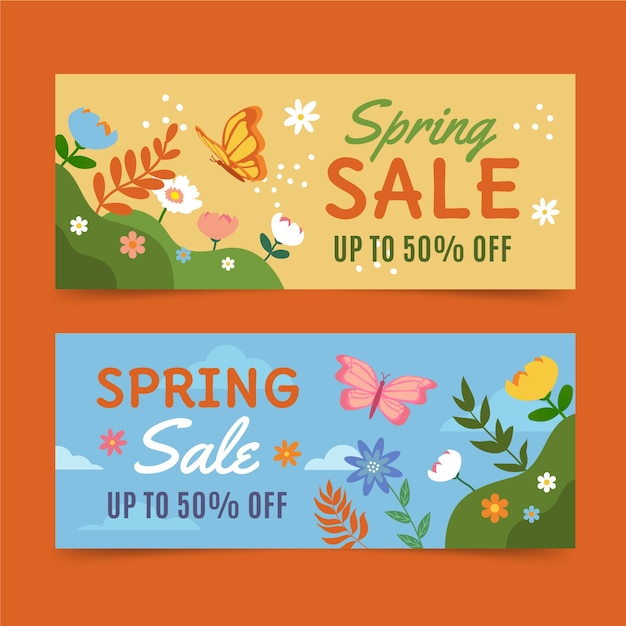 Gratis vector platte lente verkoop horizontale banners set