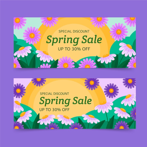 Platte lente verkoop horizontale banners set