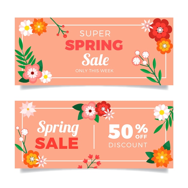 Gratis vector platte lente verkoop horizontale banners set