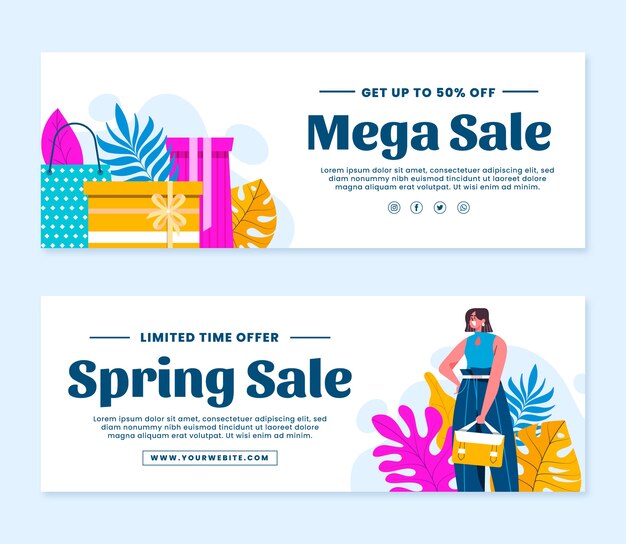 Platte lente verkoop horizontale banners set