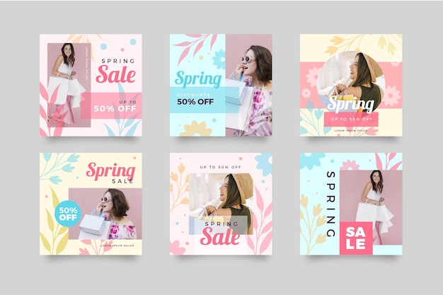 Platte lente verkoop instagram posts pack