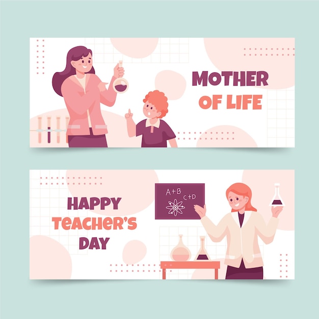 Gratis vector platte lerarendag horizontale banners set