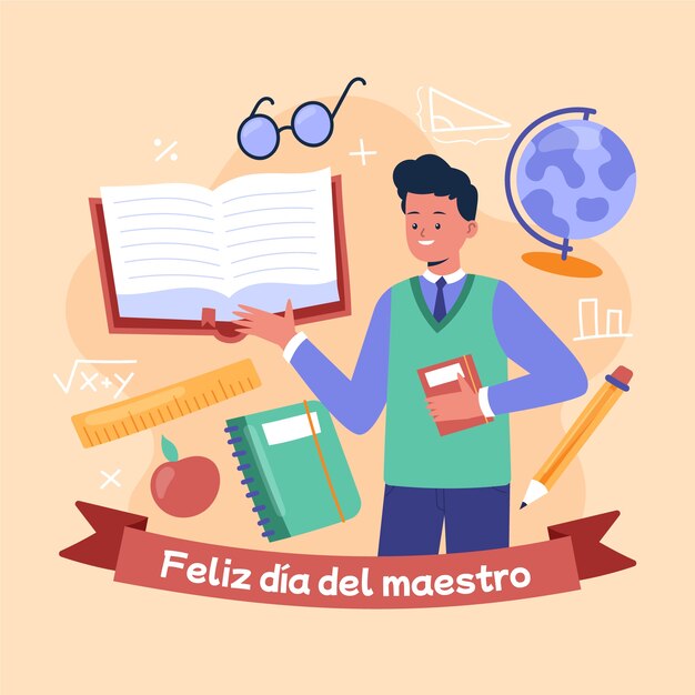 Platte lerarendag illustratie in het Spaans