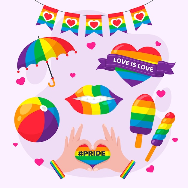 Gratis vector platte lgbt trots maand elementen collectie