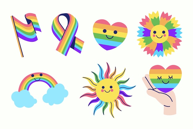 Gratis vector platte lgbt trots maand elementen collectie