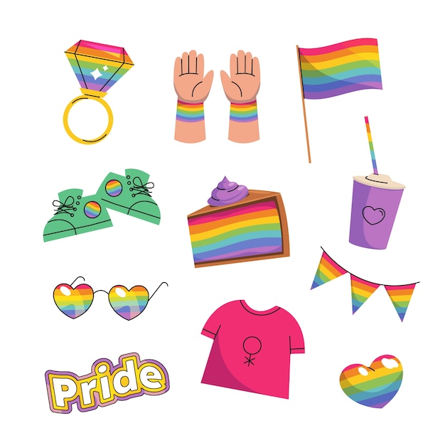 Gratis vector platte lgbt trots maand elementen collectie