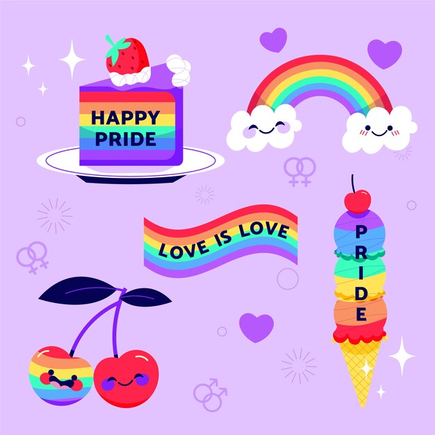 Gratis vector platte lgbt trots maand elementen collectie