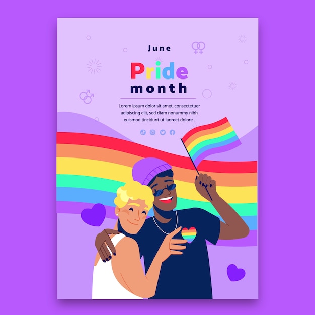 Platte lgbt trots maand verticale flyer-sjabloon