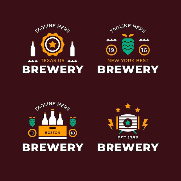 Gratis vector platte logo's collectie voor brouwerij