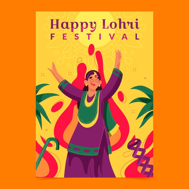 Gratis vector platte lohri festival verticale postersjabloon