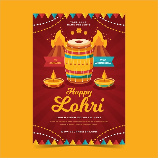 Gratis vector platte lohri poster sjabloon