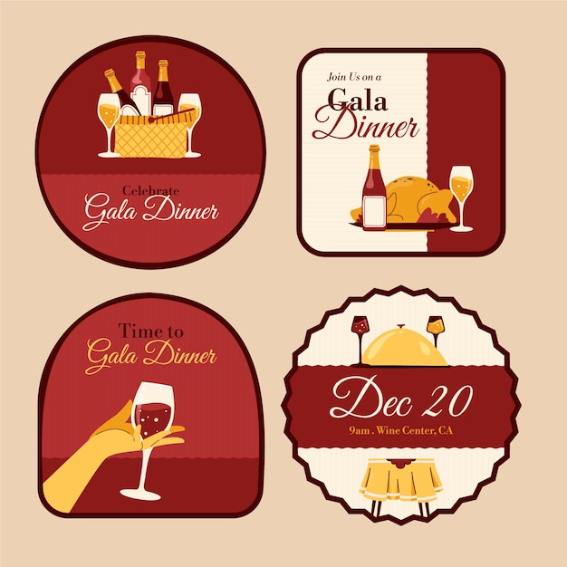 Gratis vector platte luxe labels-collectie voor galadiner