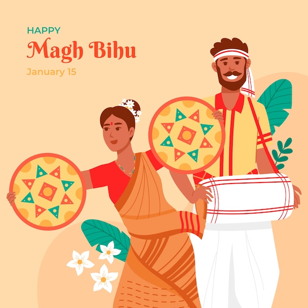 Gratis vector platte magh bihu illustratie