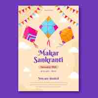 Gratis vector platte makar sankranti viering uitnodiging sjabloon