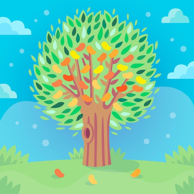 Gratis vector platte mangoboom met groene bladeren