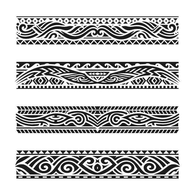 Gratis vector platte maori tattoo randen collectie