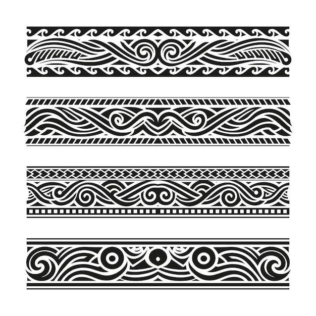 Gratis vector platte maori tattoo randen collectie