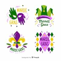 Gratis vector platte mardi gras-badgecollectie