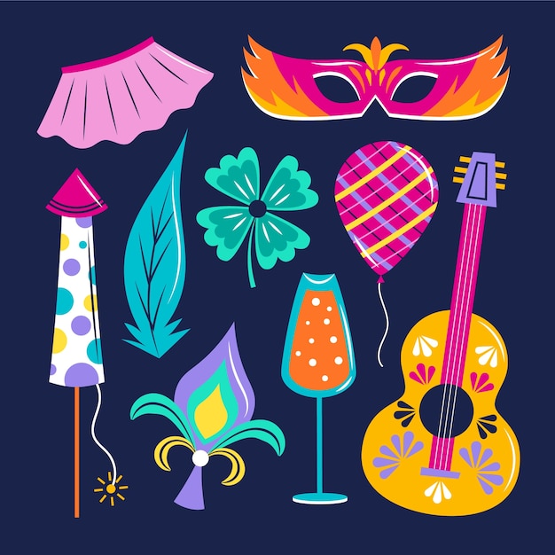 Gratis vector platte mardi gras-elementencollectie