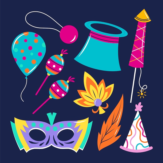 Gratis vector platte mardi gras-elementencollectie