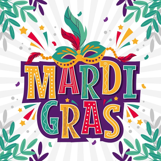 Gratis vector platte mardi gras festival tekst illustratie