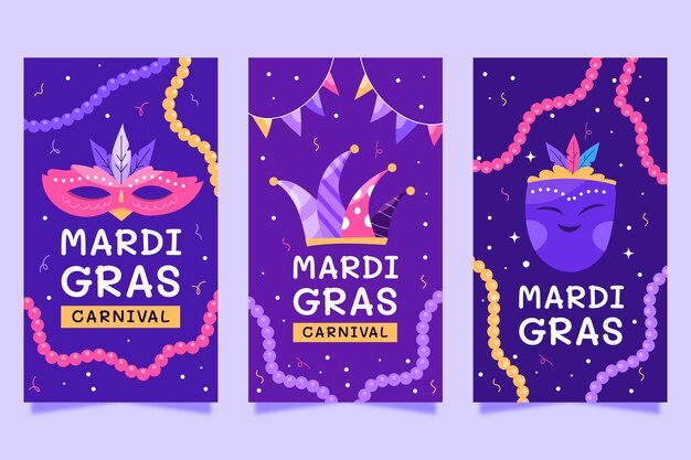 Gratis vector platte mardi gras instagram verhalencollectie