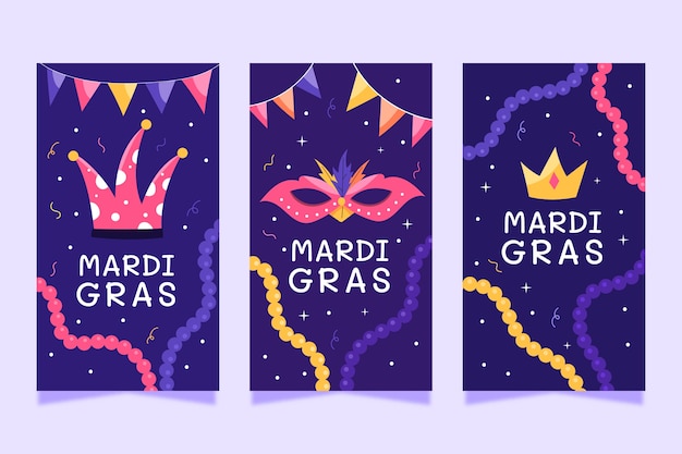 Gratis vector platte mardi gras instagram verhalencollectie