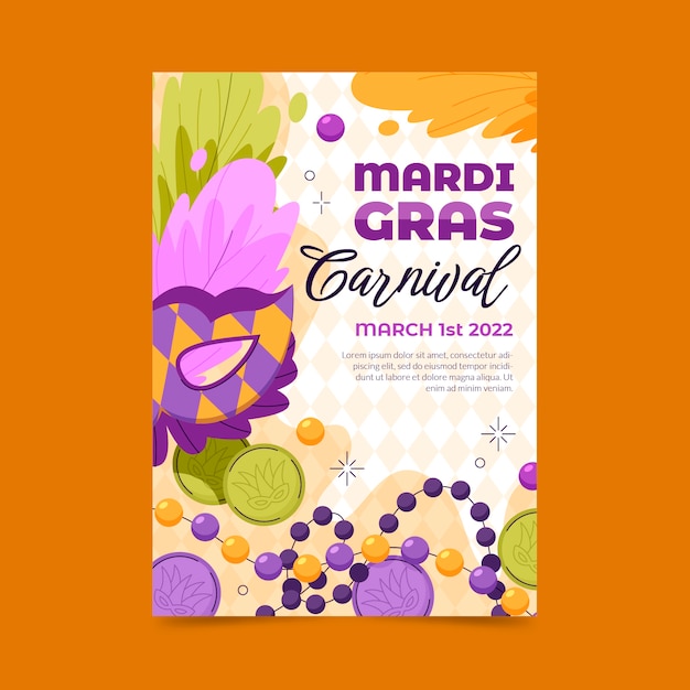 Gratis vector platte mardi gras verticale flyer-sjabloon