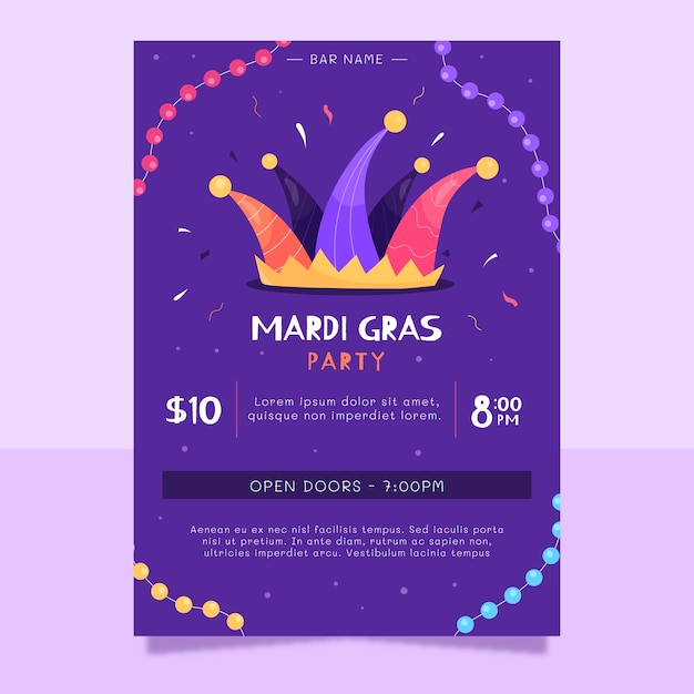 Gratis vector platte mardi gras verticale postersjabloon