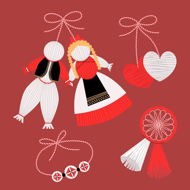 Gratis vector platte martenitsa-collectie