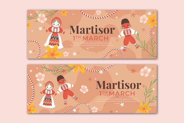 Gratis vector platte martisor horizontale banners set