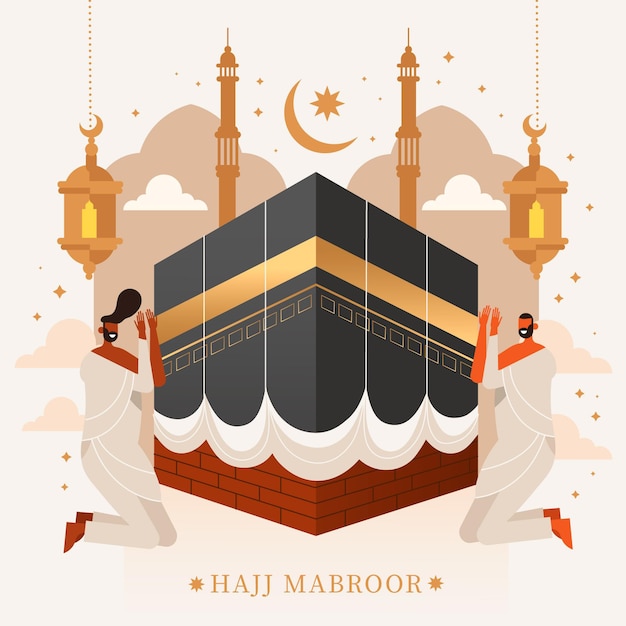 Gratis vector platte mensen in hadj bedevaart illustratie