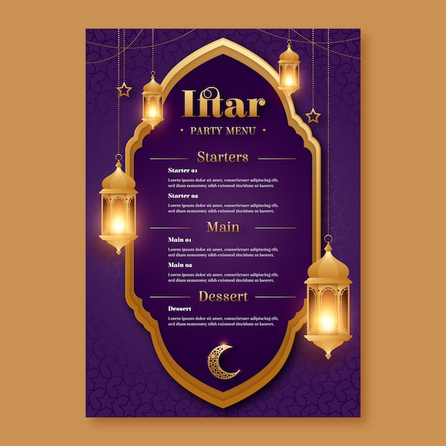 Gratis vector platte menusjabloon voor iftar-viering